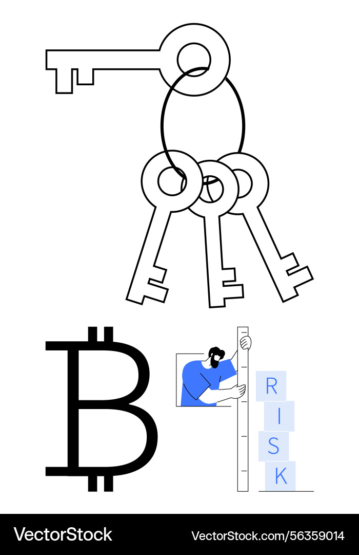 Keys linked in a ring bitcoin symbol and man Keys linked in a ring bitcoin symbol and man vector image