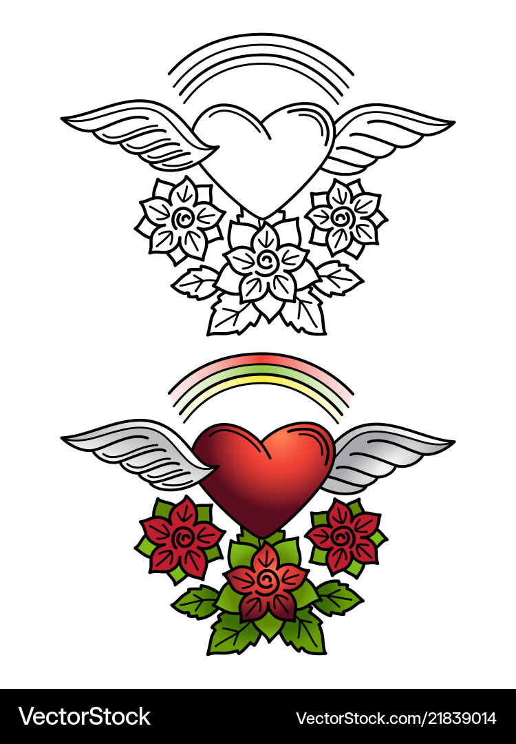 Rainbow Herz und florales Ornament Tattoo Design Rainbow Herz und florales Ornament Tattoo Design vektorbild