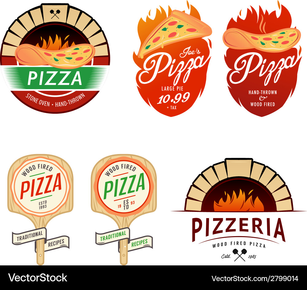 Vintage Pizza Etiketten und Abzeichen Vektorbild