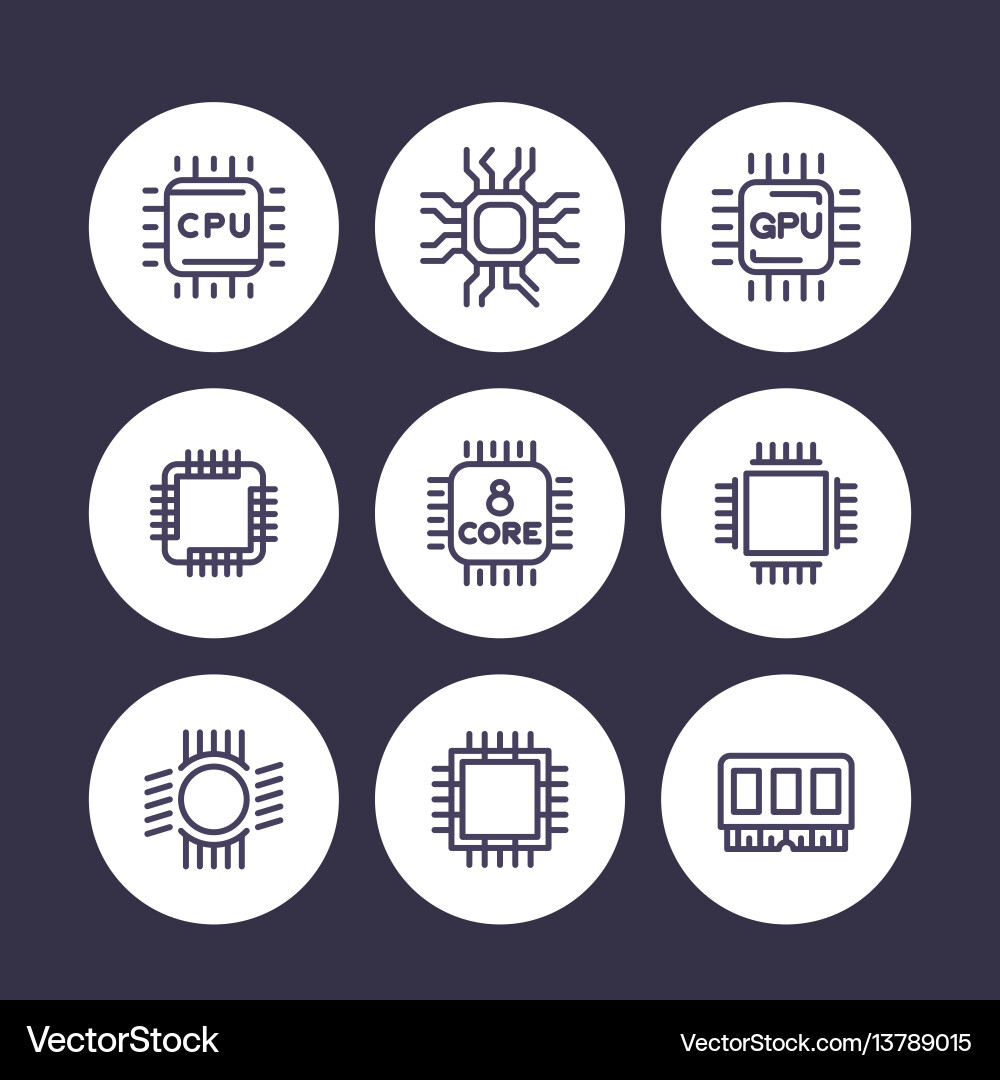 8-Core CPU & Microchip Icons vector image