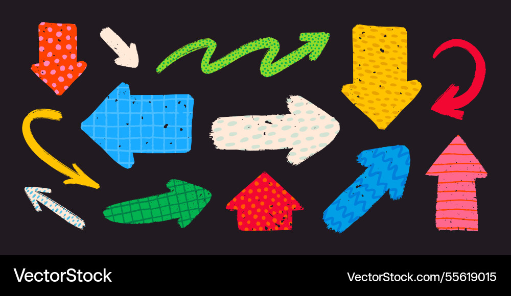Hand drawn arrows with various patterns Hand drawn arrows with various patterns vector image