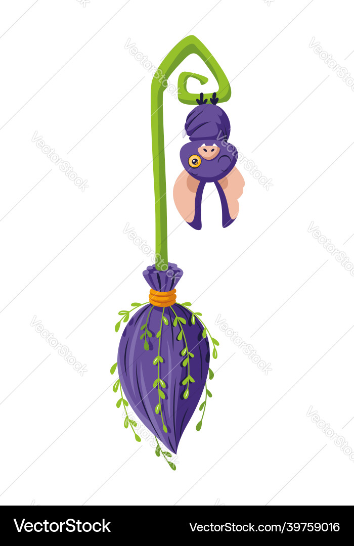Cute Sleeping Bat Broomstick Halloween Vector Image