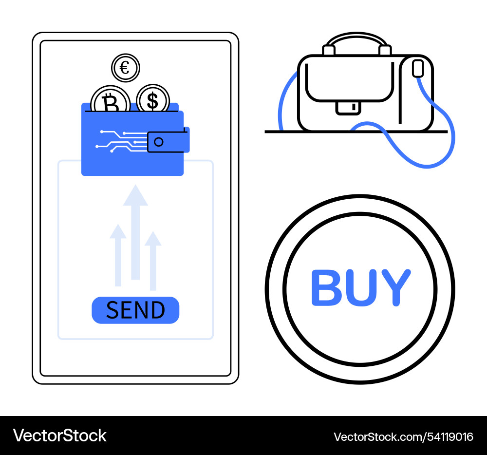 Digital wallet with send and buy buttons crypto Digital wallet with send and buy buttons crypto vector image