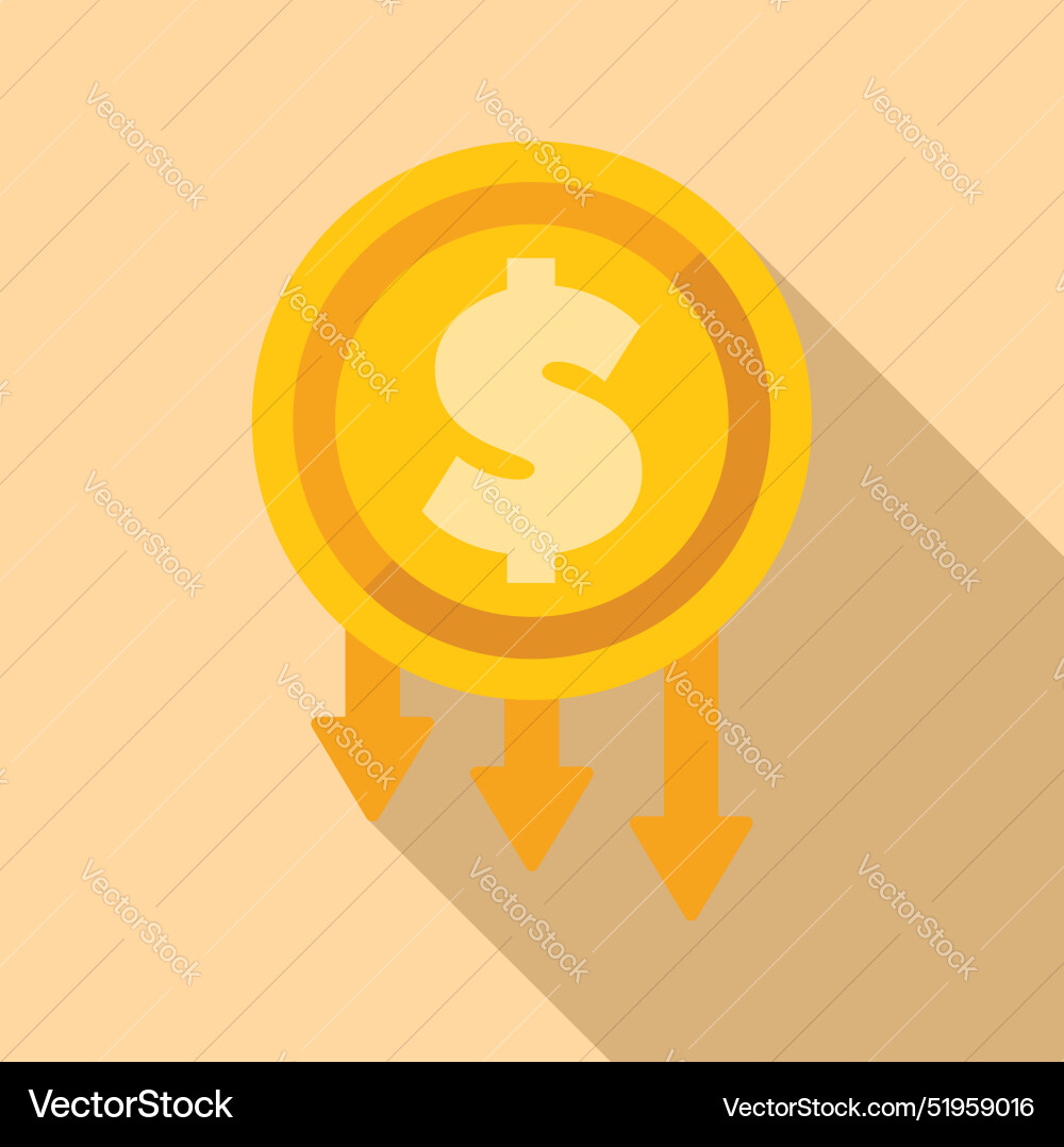 Dollar coin decreasing in value with three vector image