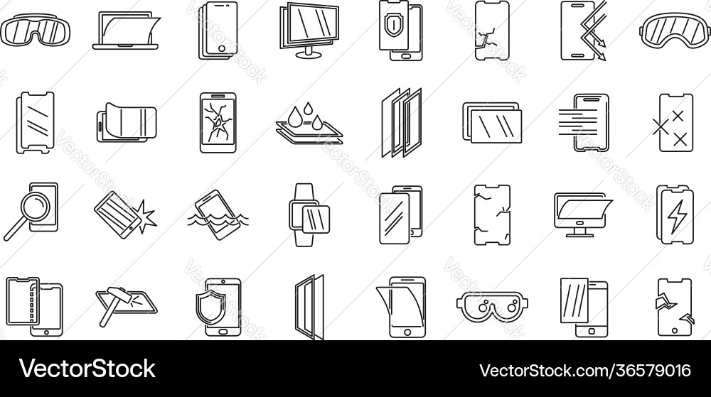 Modern protective glass icons set outline style Modern protective glass icons set outline style vector image