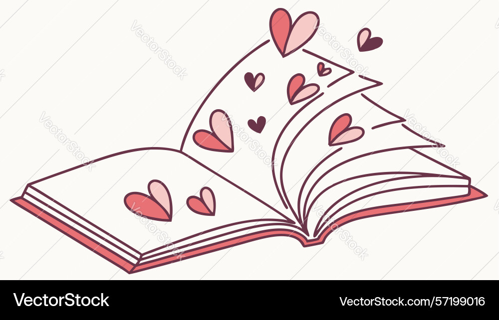 Open book with hearts floating from pages design vector image