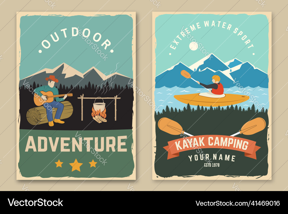 Set of camping retro posters concept Set of camping retro posters concept vector image