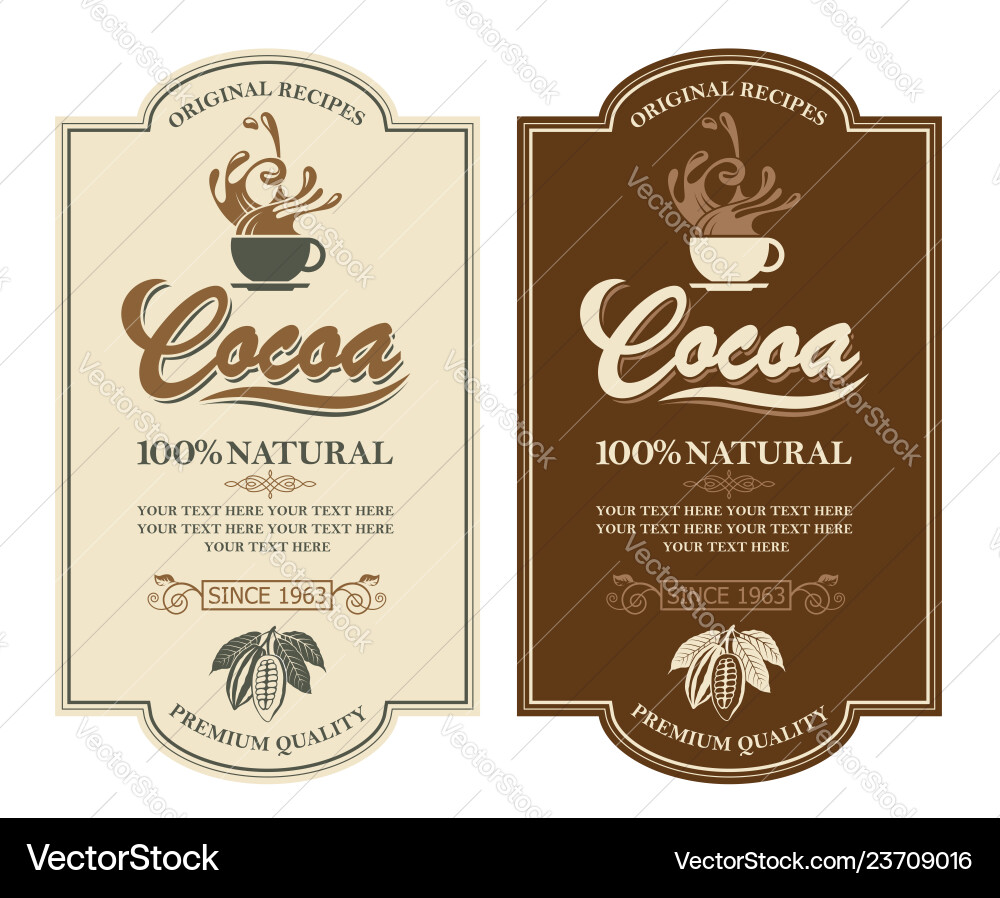 Set of cocoa labels Set of cocoa labels Vector Image