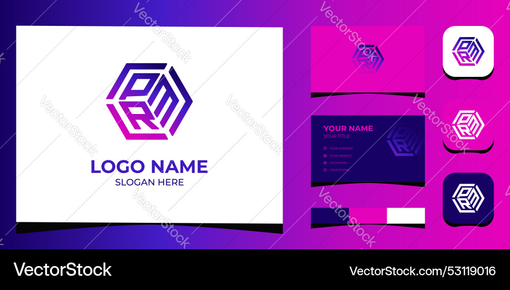 Template logo creative initial r p m with cubic Template logo creative initial r p m with cubic vector image