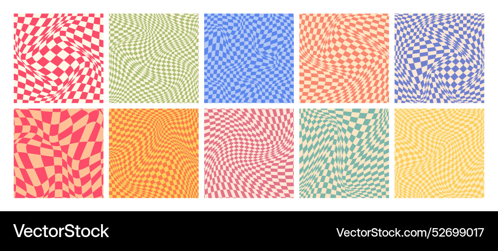 Groovy checkered pattern colorful distorted tiled Groovy checkered pattern colorful distorted tiled vector image
