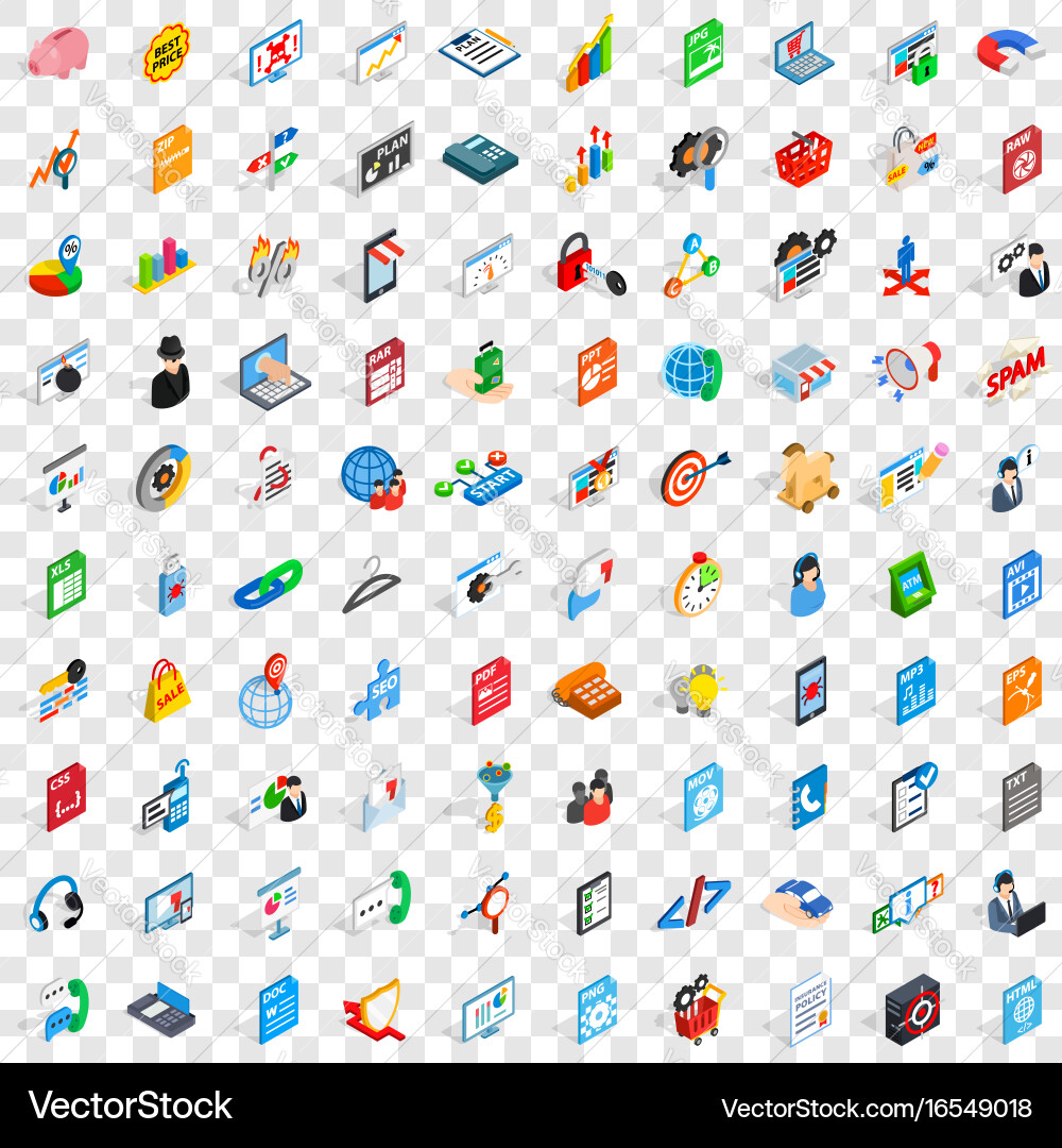 100 database icons set isometric 3d style vector image