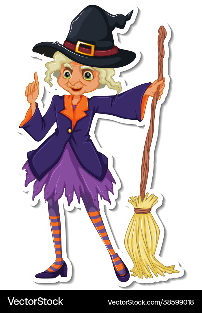 An old witch with broom cartoon character sticker An old witch with broom cartoon character sticker vector image