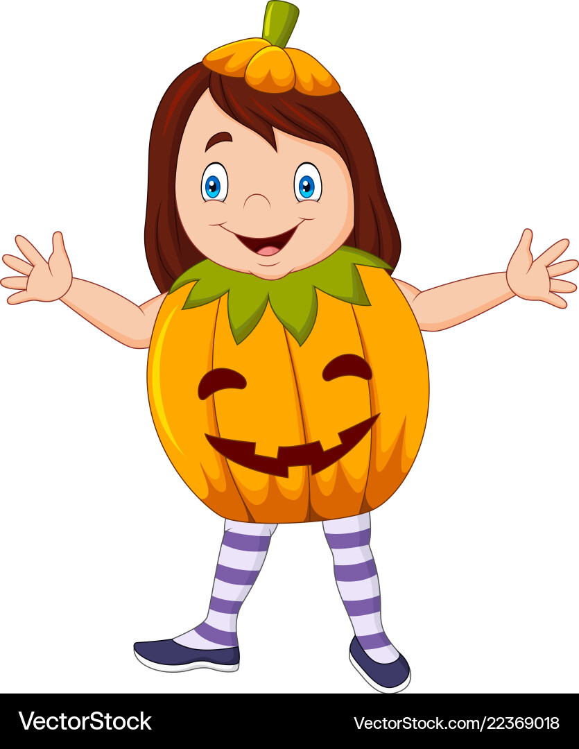 Cartoon Kind mit Halloween Kürbis Kostüm Cartoon Kind mit Halloween Kürbis Kostüm vektorbild