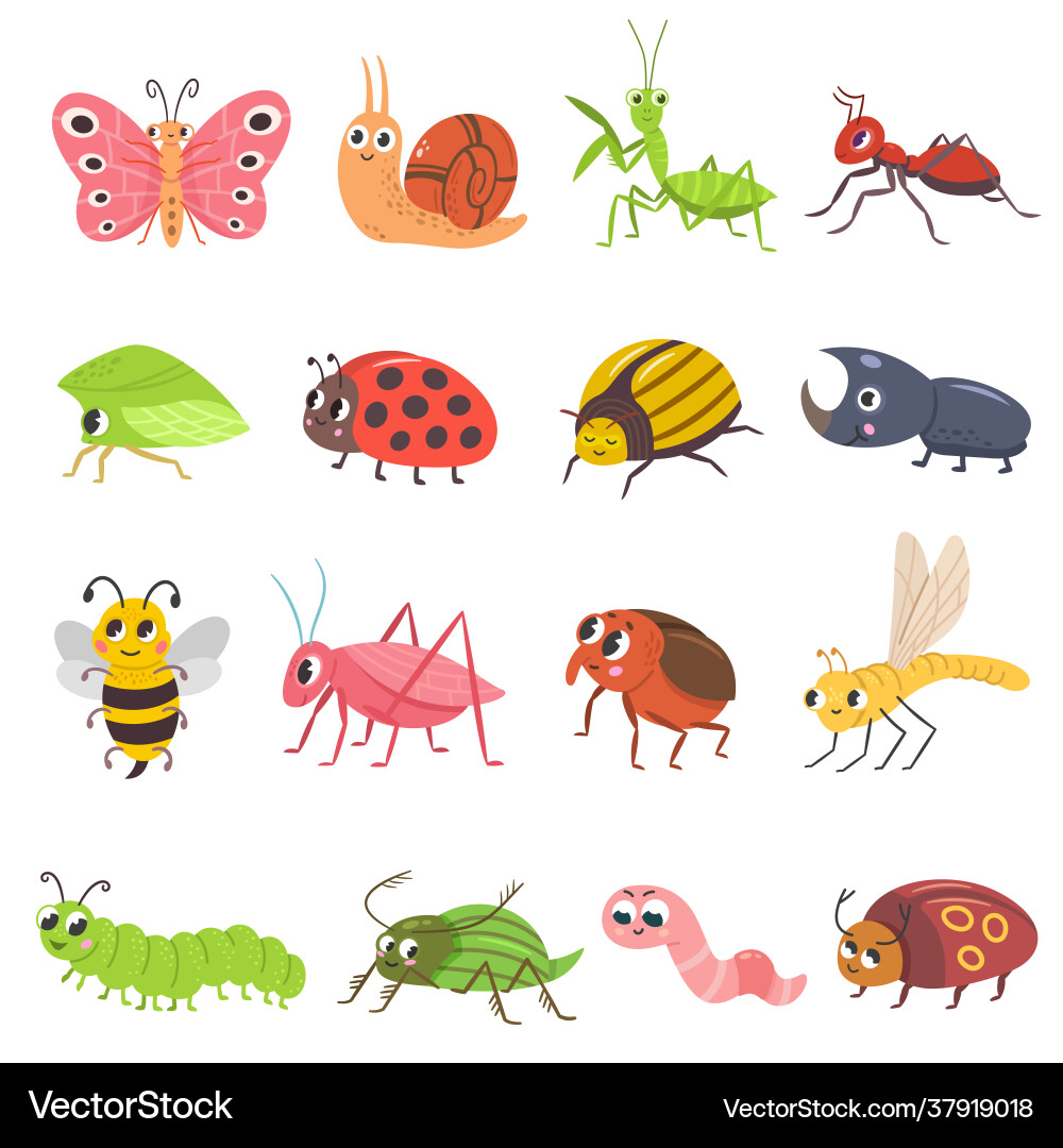 Cute Cartoon Insects Vector Image