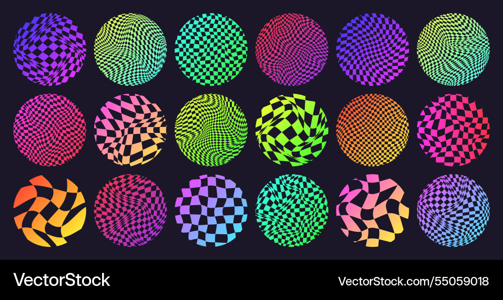 Groovy checkered pattern neon round tiled grid Groovy checkered pattern neon round tiled grid vector image
