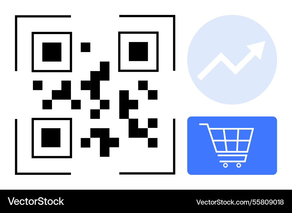 Qr code with graph arrow and shopping cart Qr code with graph arrow and shopping cart vector image