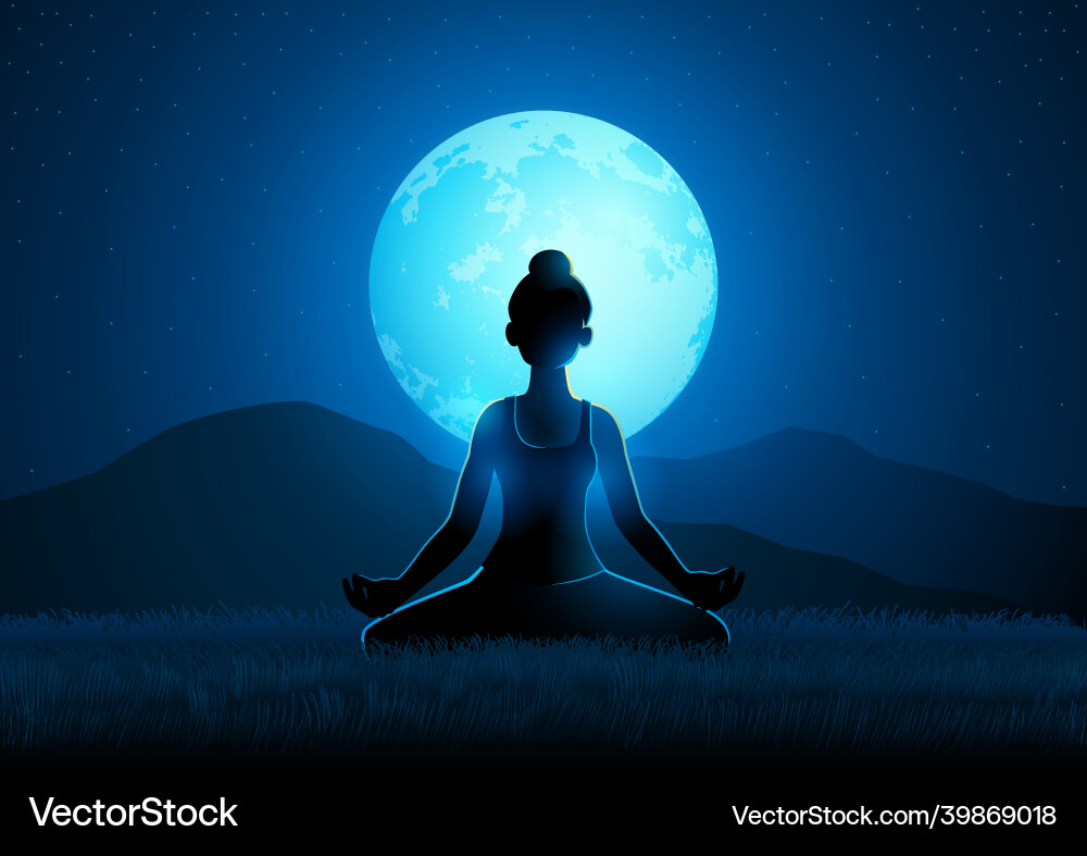 Woman Meditating Under Full Moon vector image