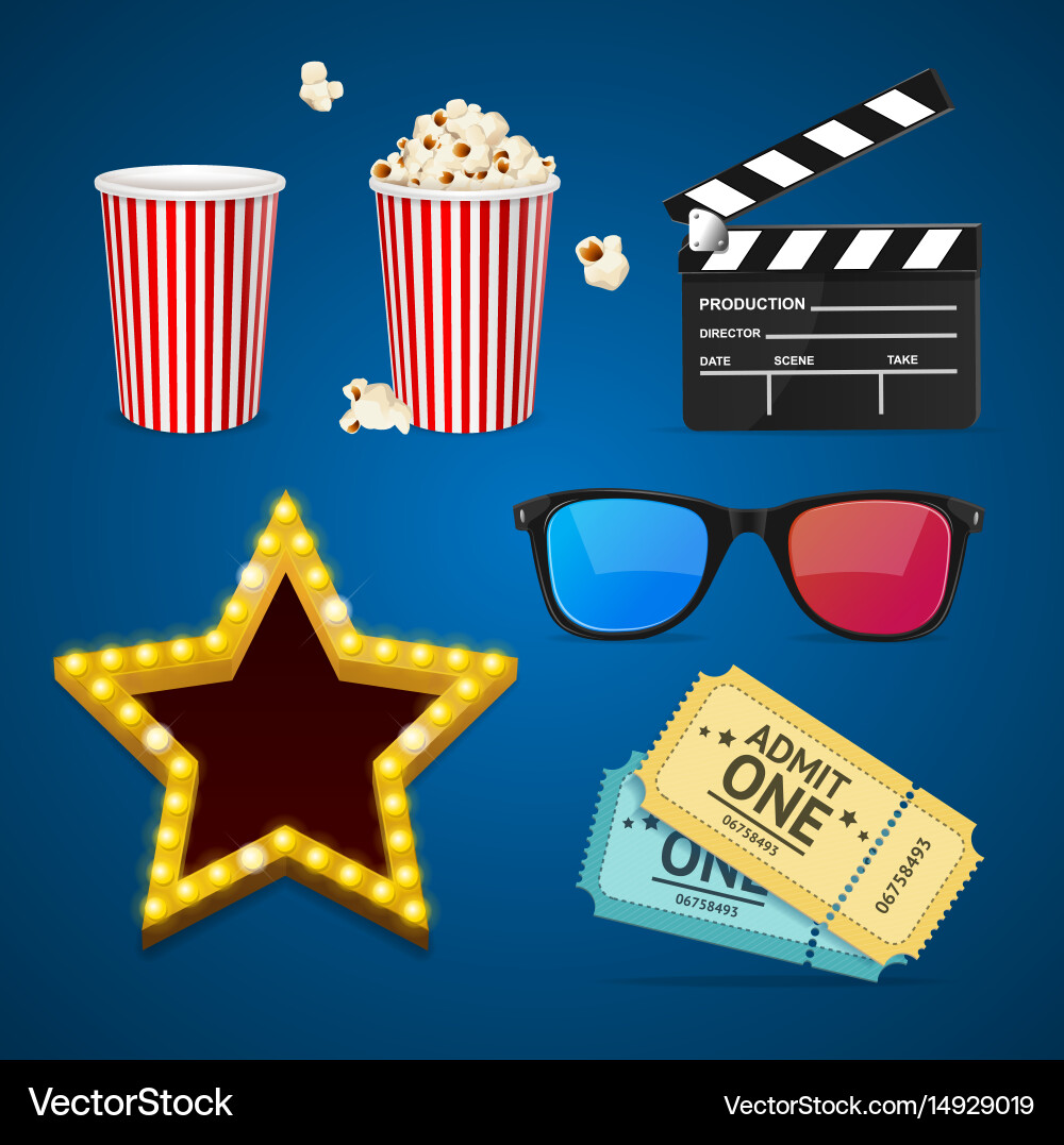 Cinema icon realistic objects set vector image