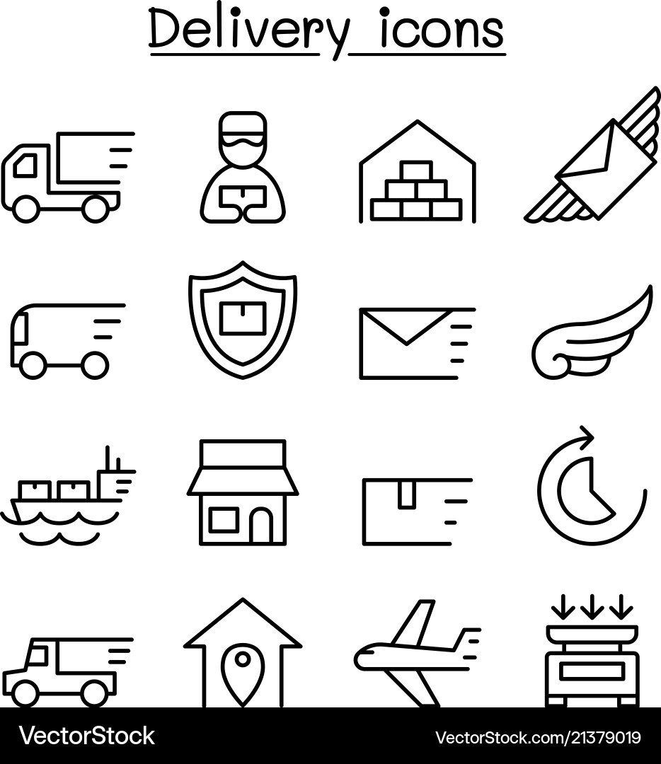 Delivery logistic icon set in thin line style Delivery logistic icon set in thin line style vector image