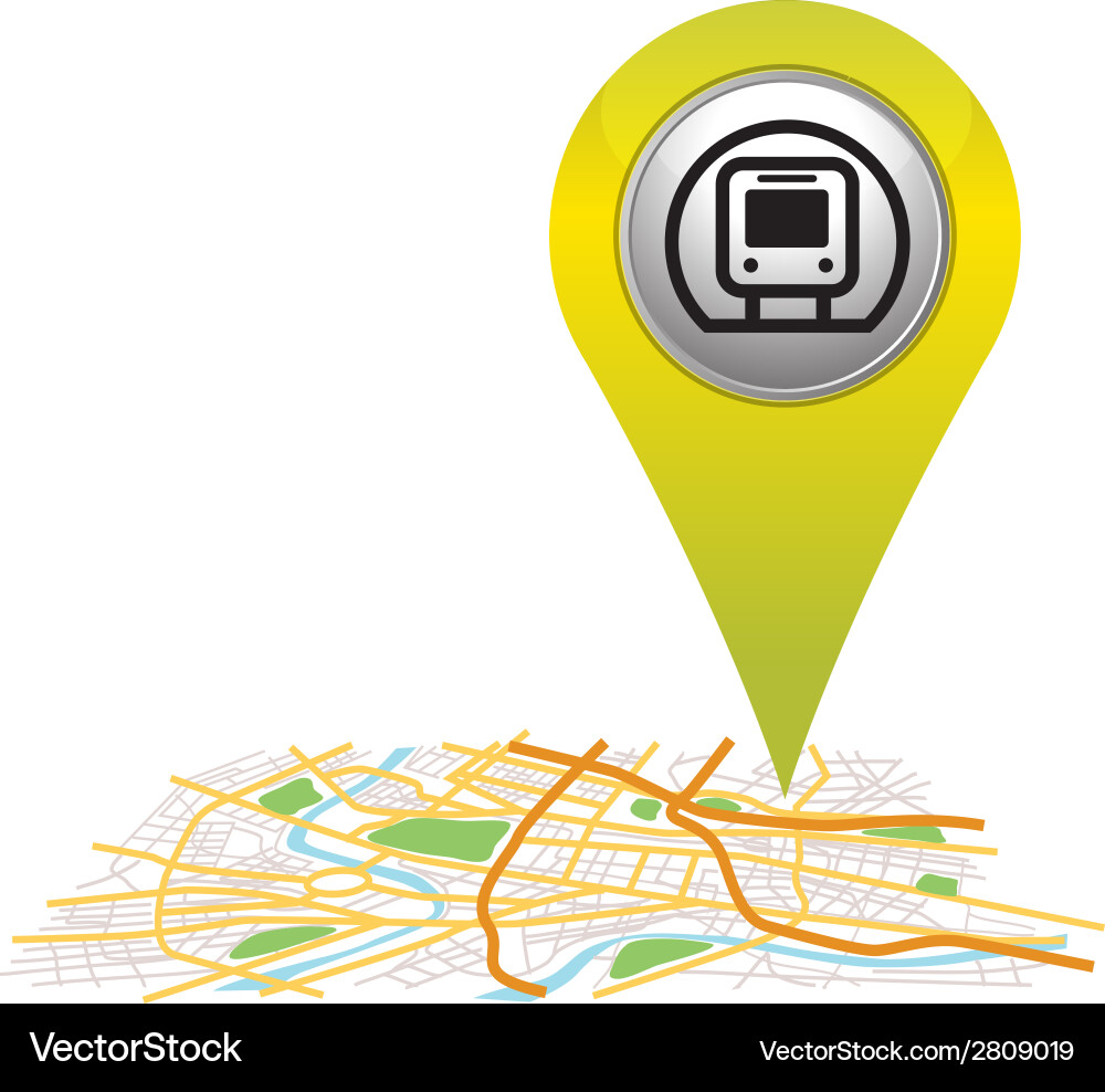 Subway pin pointer on map location Vector Image