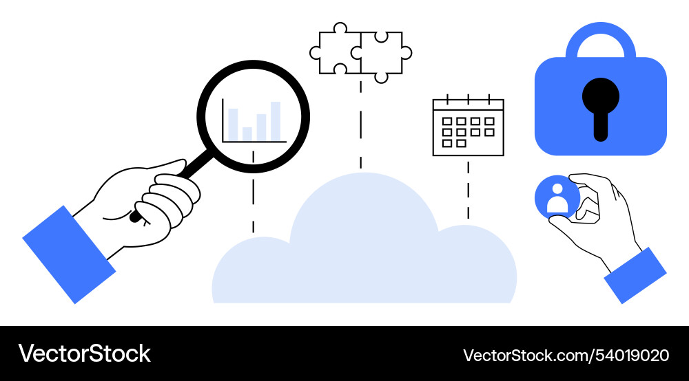 Cloud Computing und Datensicherheit mit Vergrößerung Cloud Computing und Datensicherheit mit Vergrößerung vektorbild