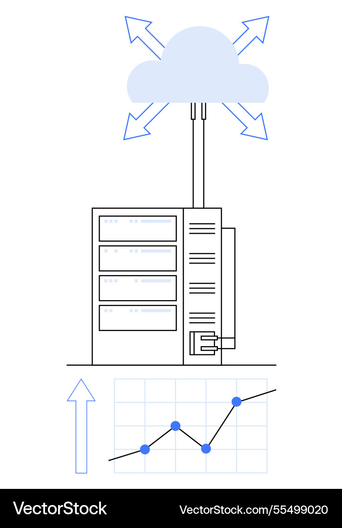 Cloud data server uploading with network arrows Cloud data server uploading with network arrows vector image