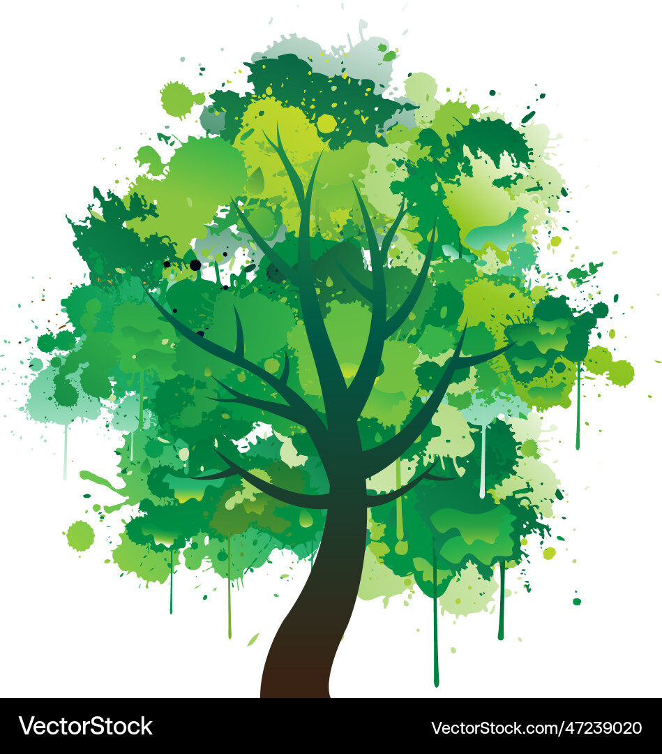 Green paint splat inked color tree Royalty Free Vector Image