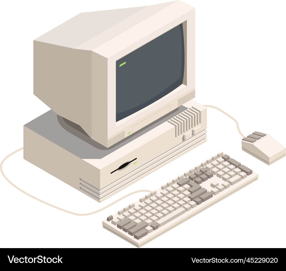 Retro Computer Isometric Vector Image