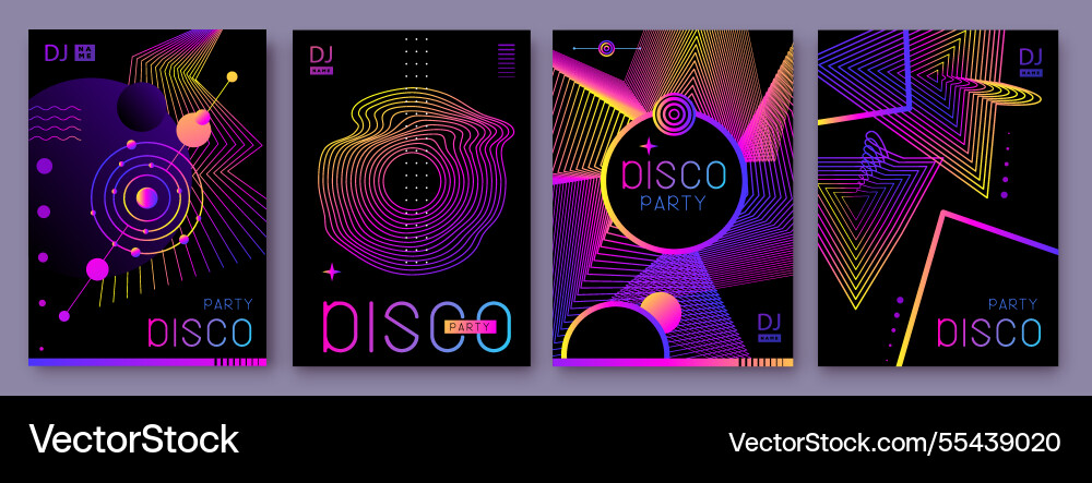 Retro futuristic holographic disco party posters Retro futuristic holographic disco party posters vector image