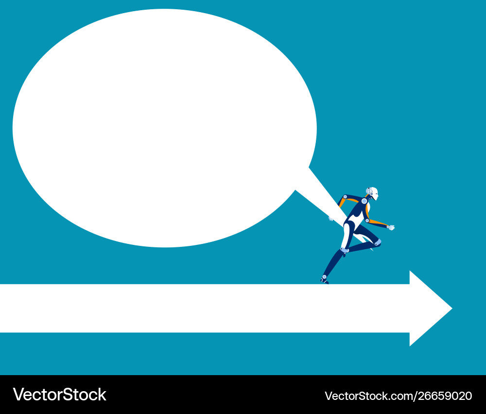 Robot struggling to pull large empty speech vector image