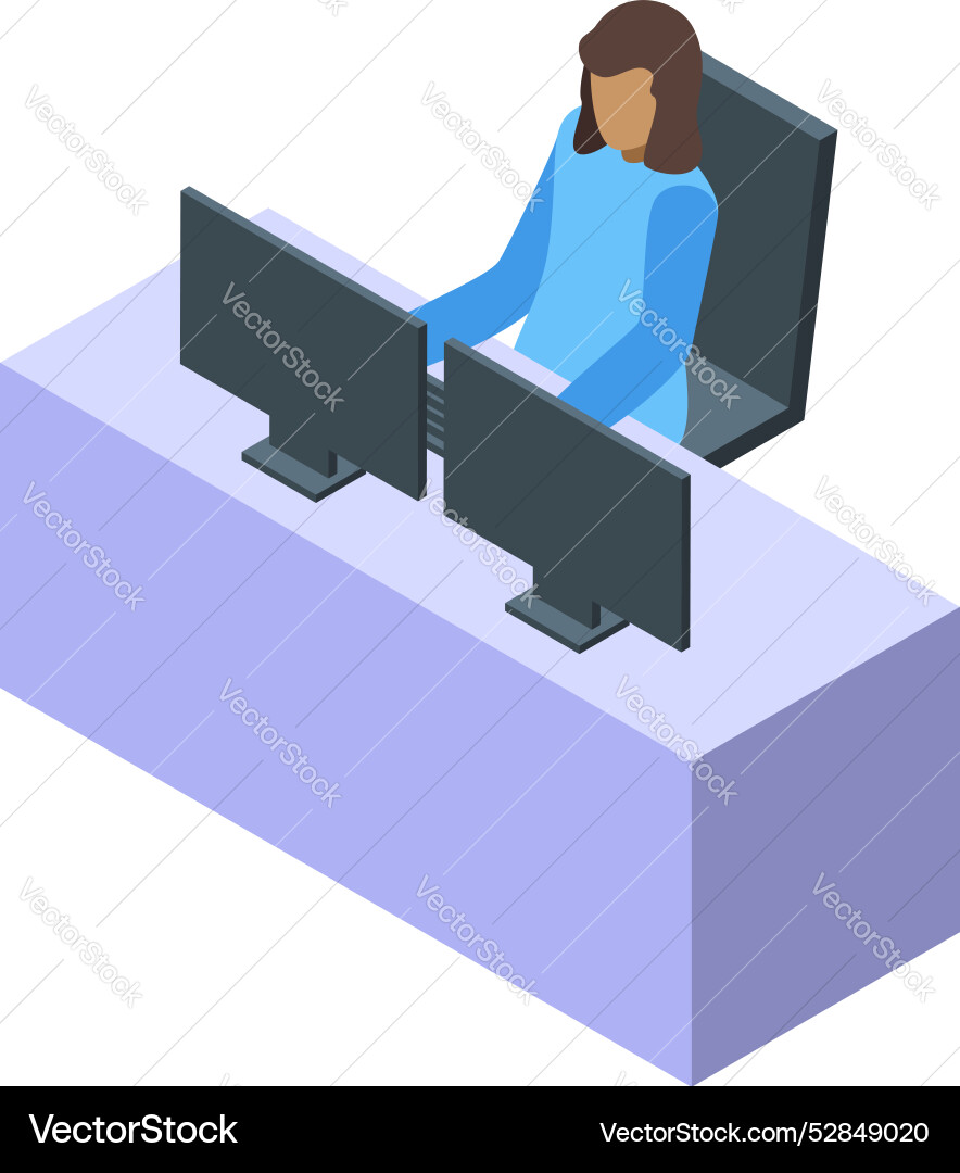 Woman office worker using two desktop computers Woman office worker using two desktop computers vector image