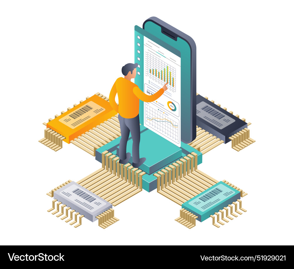 Advanced data analytics in network chip technology vector image