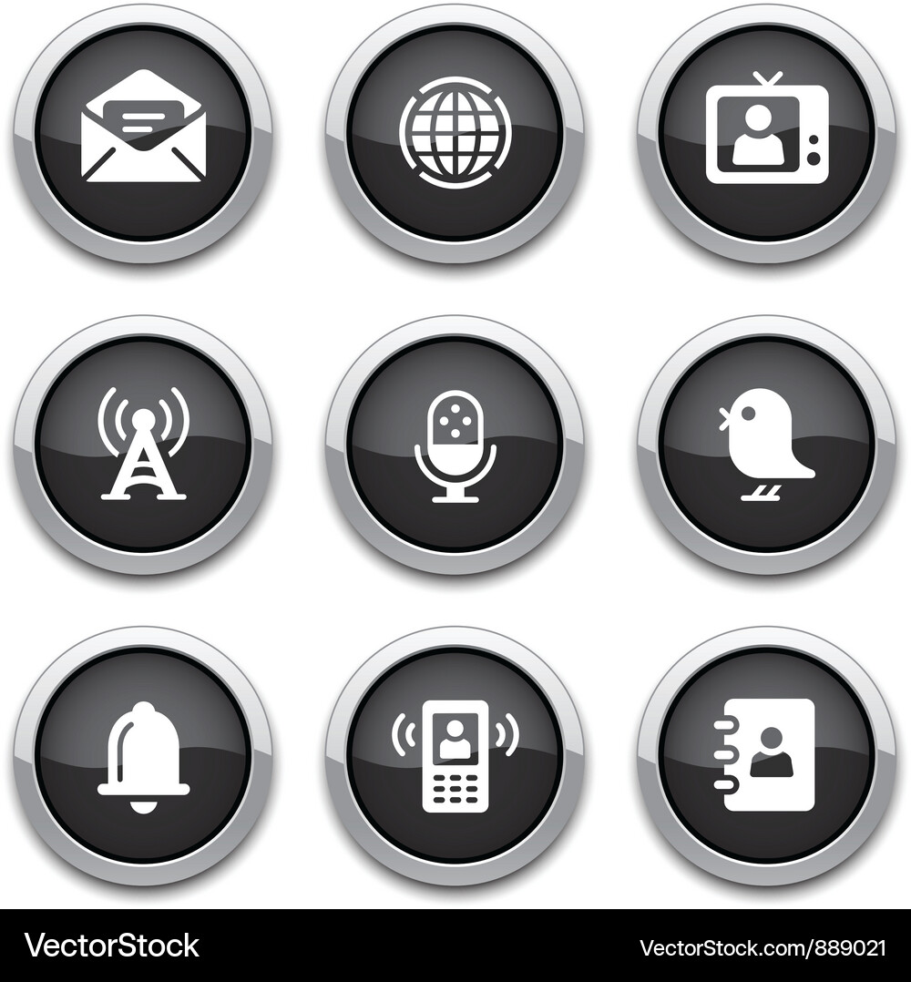 Communication Icon Set - Black Buttons Vector Image