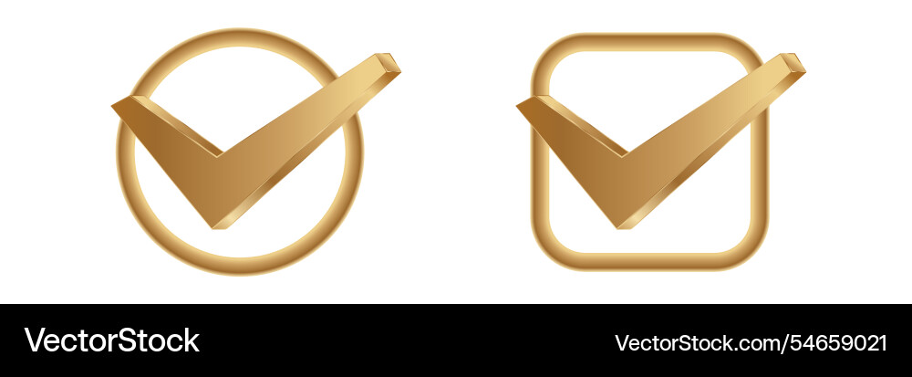 Golden check marks inside circle and square vector image