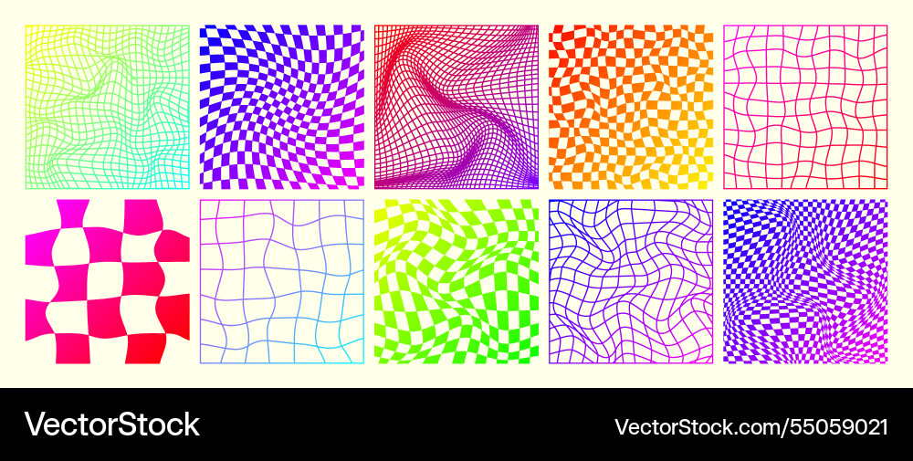 Groovy checkered pattern neon distorted tiled Groovy checkered pattern neon distorted tiled vector image
