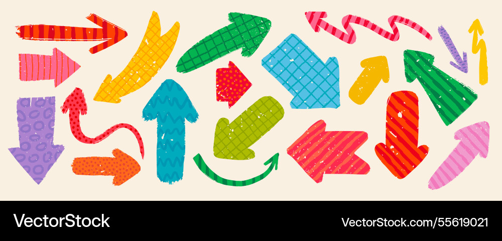 Hand drawn arrows with various patterns Hand drawn arrows with various patterns Vector Image