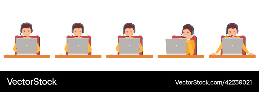 Man hotline operator in headphones with different Man hotline operator in headphones with different vector image