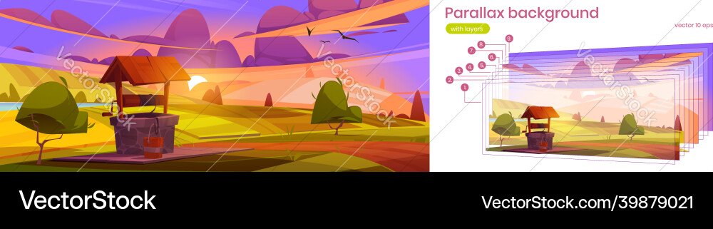 Parallax background for game old stone well Parallax background for game old stone well vector image