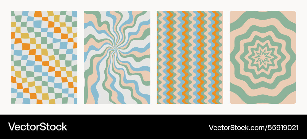 Retro pattern set abstract psychedelic groovy Retro pattern set abstract psychedelic groovy vector image
