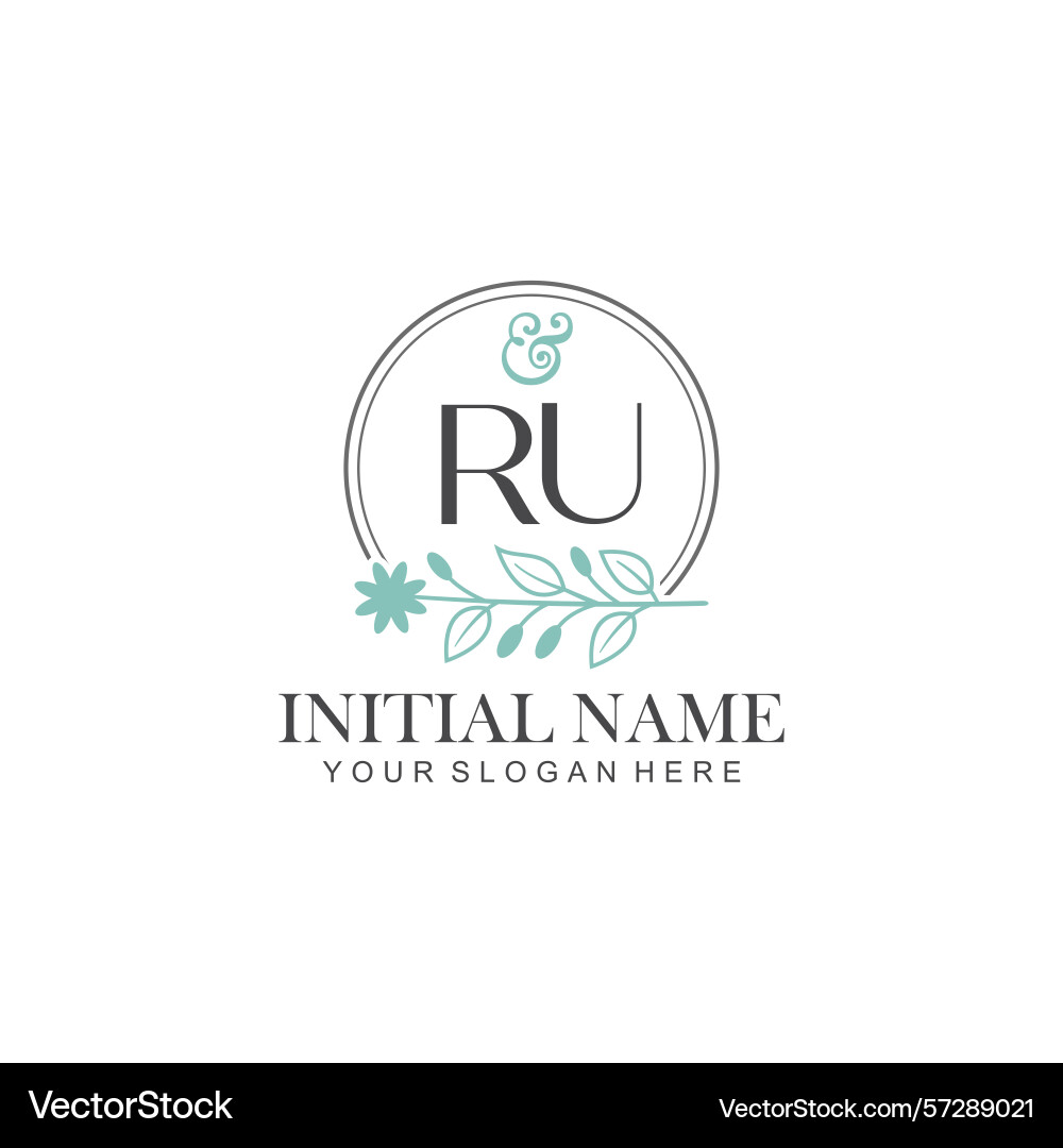 Ru initial logo templates with botanical elements Ru initial logo templates with botanical elements vector image