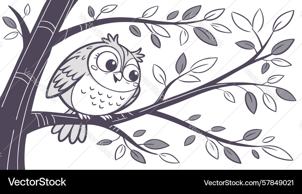 Wise owl on branch line art design generative ai Vector Image