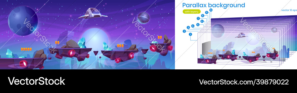 Mobile Raum Spiel Arcade mit Raumschiff Parallax Mobile Raum Spiel Arcade mit Raumschiff Parallax vektorbild