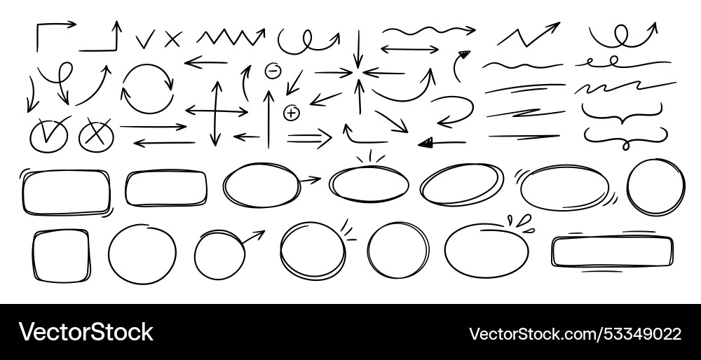 Sketch line arrows and frames set doodle elements Sketch line arrows and frames set doodle elements vector image