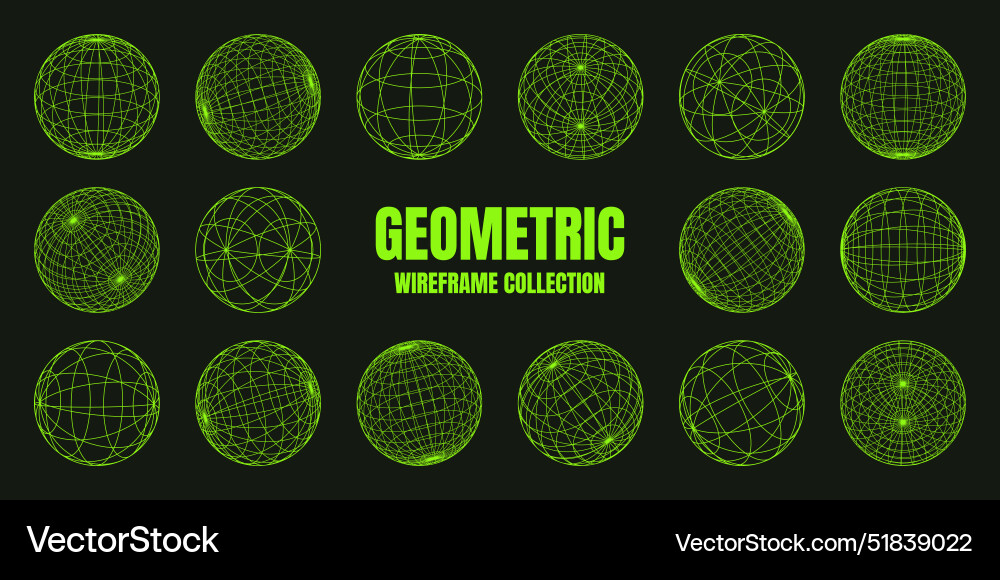 Wireframe shapes lined sphere perspective mesh Vector Image