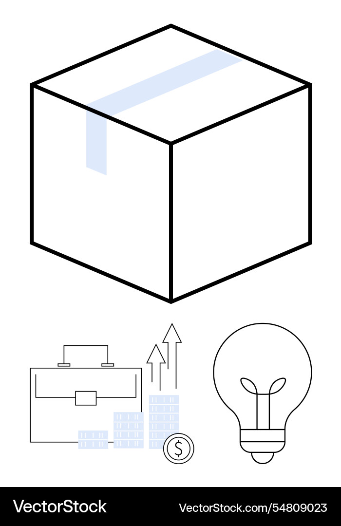 Box with tape briefcase coins graph arrows Box with tape briefcase coins graph arrows vector image