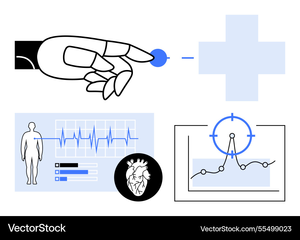 Robotic hand and health data visualizations Robotic hand and health data visualizations vector image