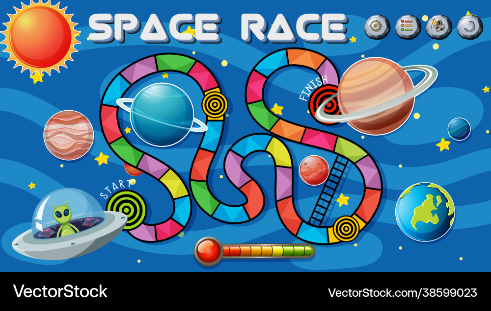 Snake and ladders game template with space theme Snake and ladders game template with space theme vector image