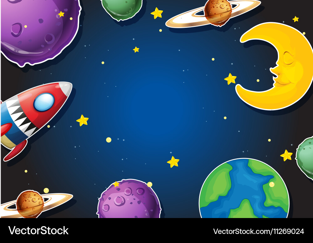 Background design with rocket and planets Vector Image