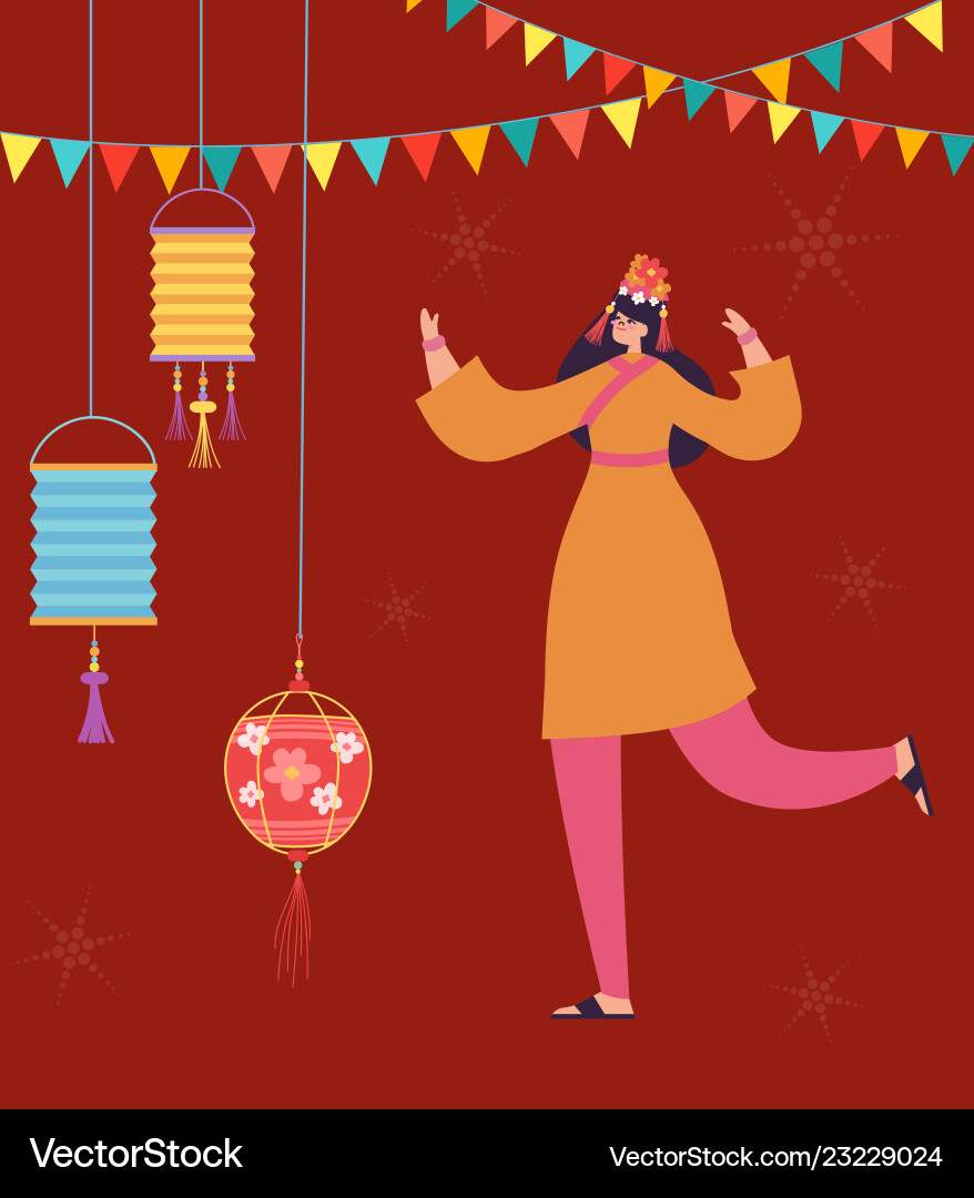 Chinese lunar new year carnival people dance Chinese lunar new year carnival people dance vector image
