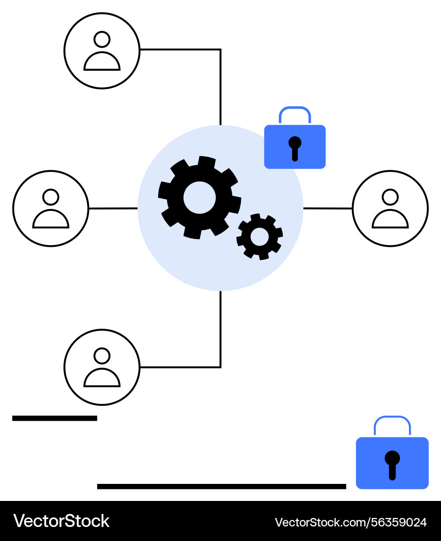 Data security network connecting users with gear Data security network connecting users with gear vector image